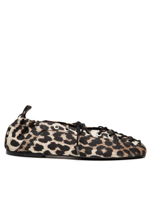 Sapatilha Eyelets Lace Up Ballerina Denim Print - Animal Print