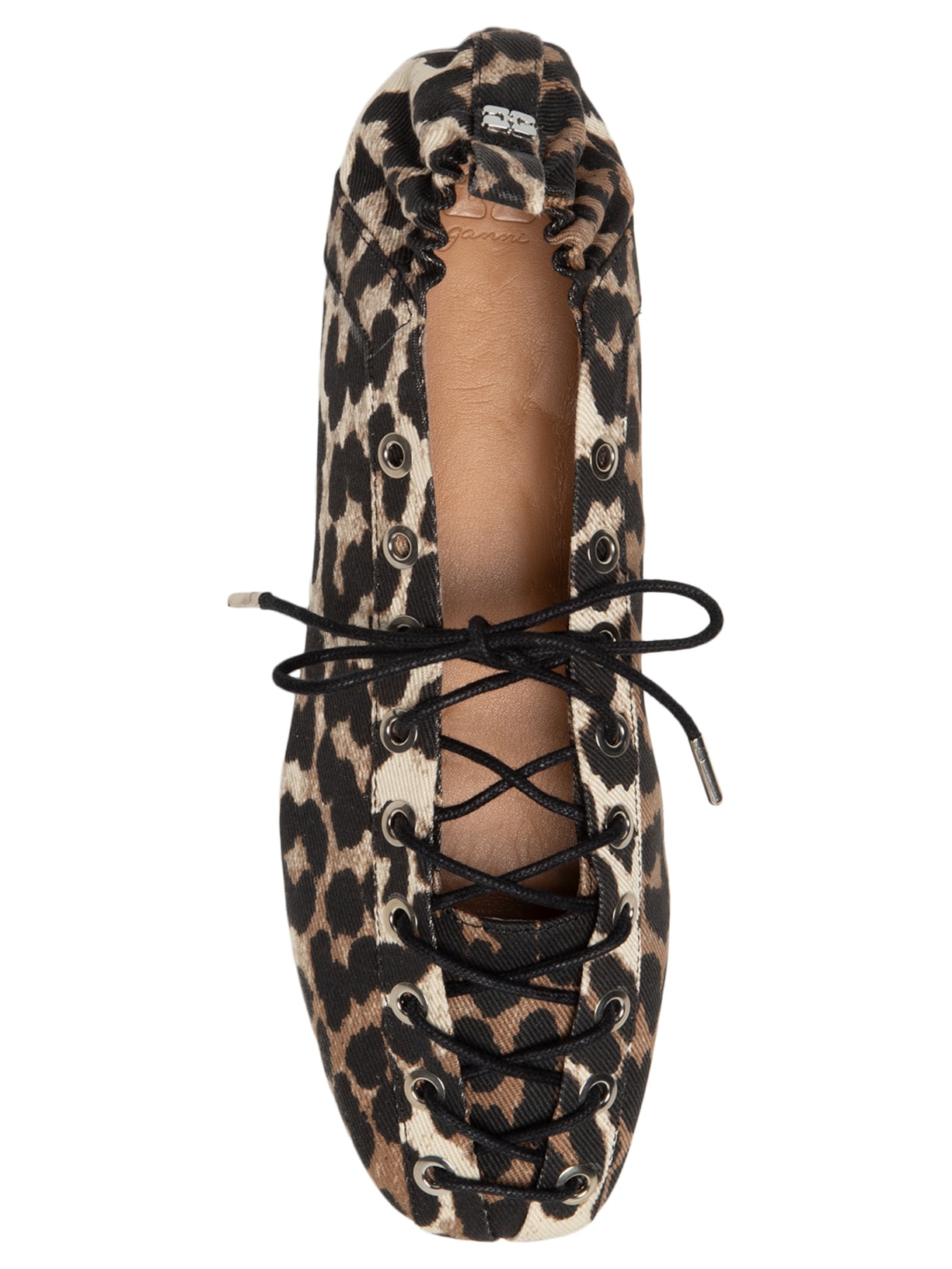 Sapatilha Eyelets Lace Up Ballerina Denim Print Animal Print Ganni