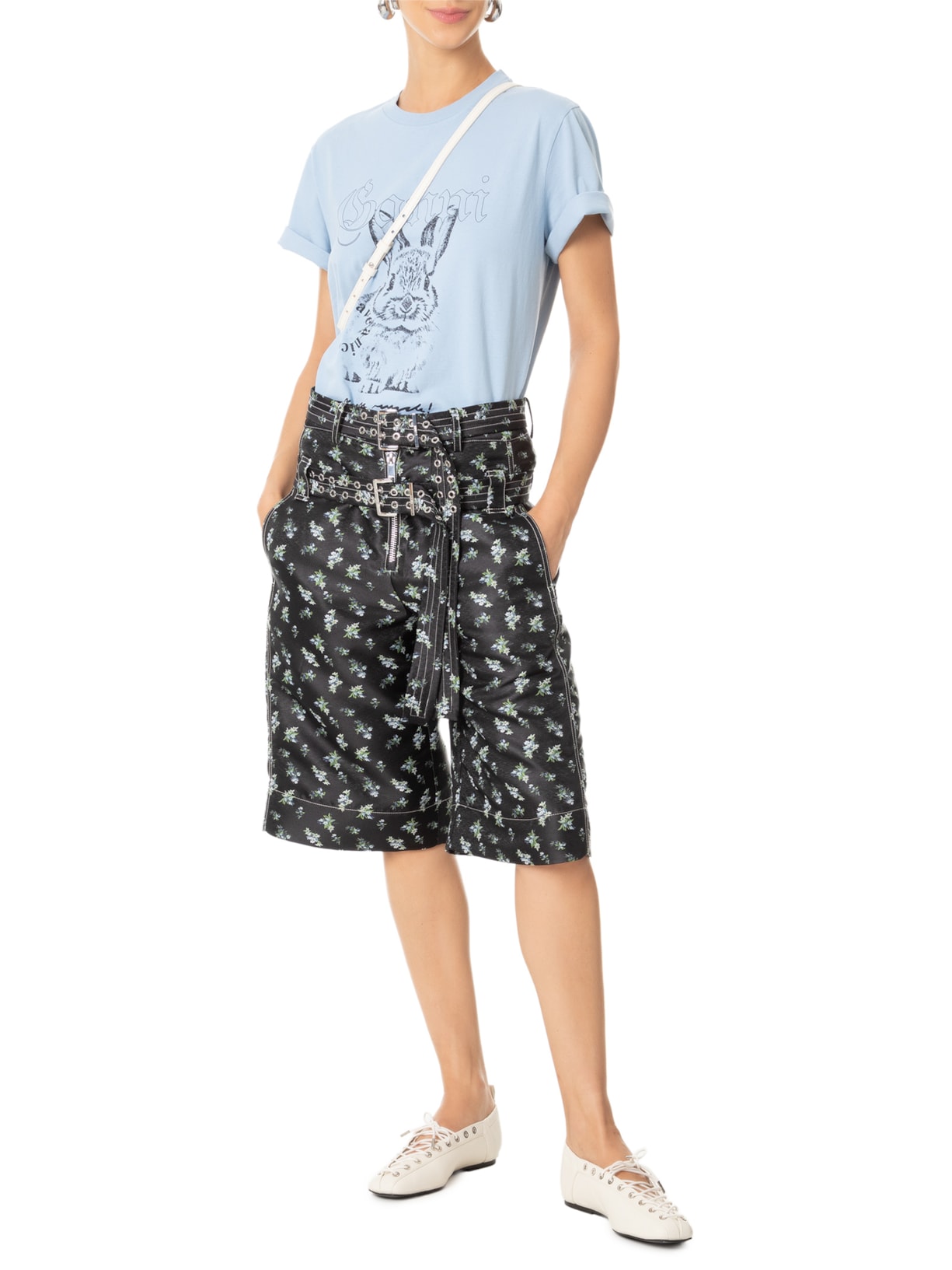 Sapatilha Eyelets Up Ballerina Branco Ganni