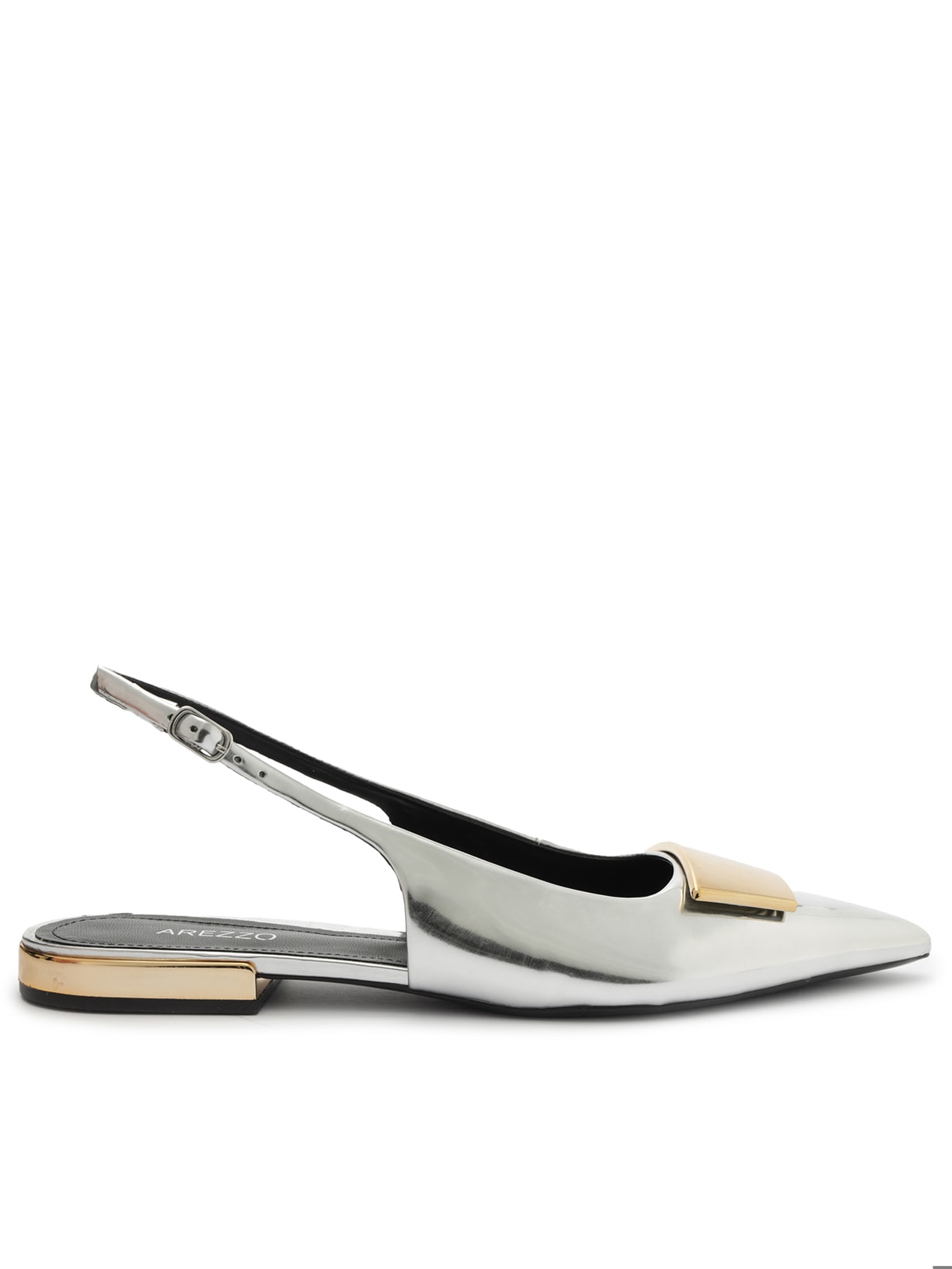 Sapatilha Feminina Bico Fino Slingback Aplicação - Prata