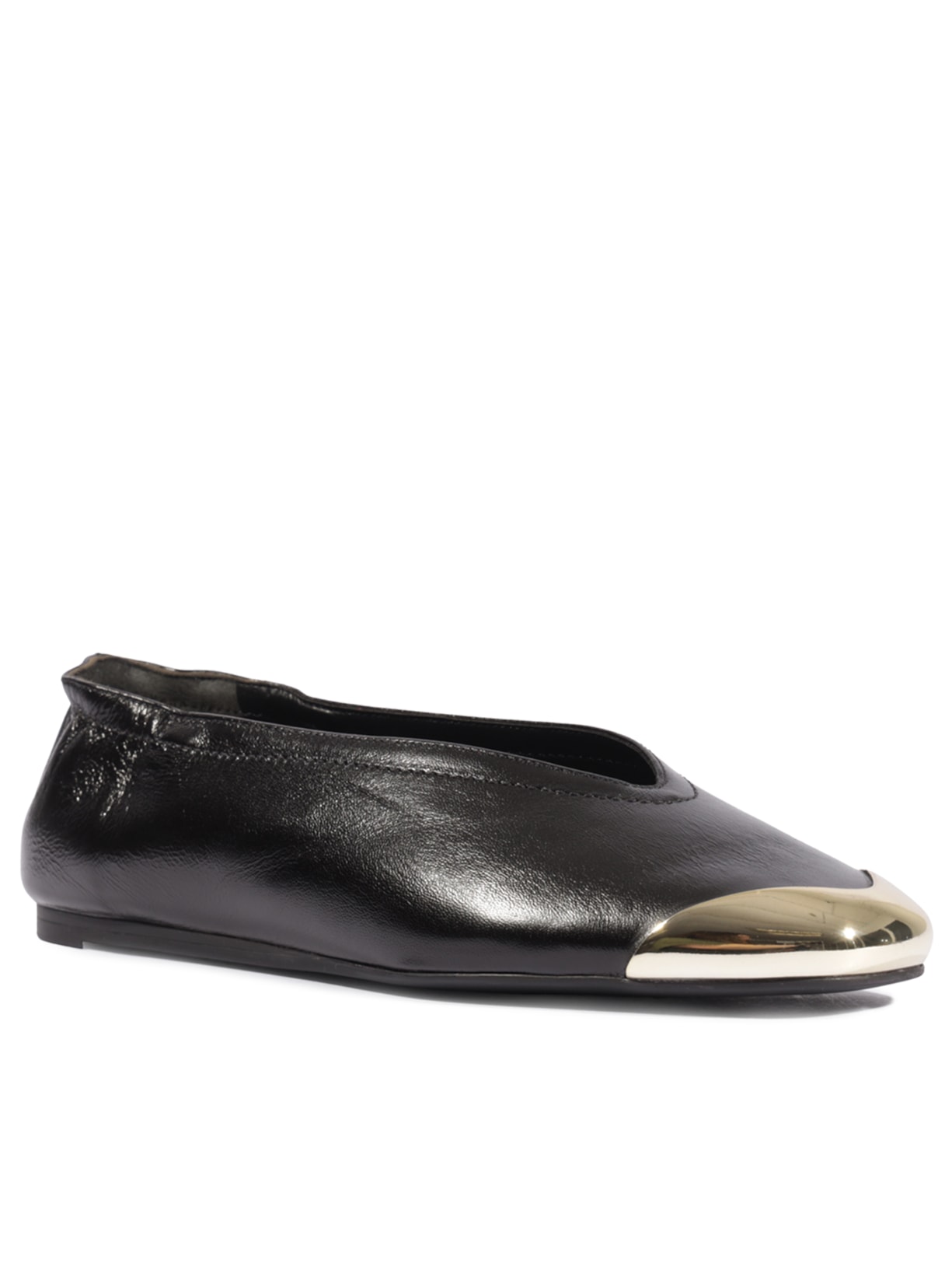 Sapatilha Feminina Biqueira Metal Couro Preto Schutz