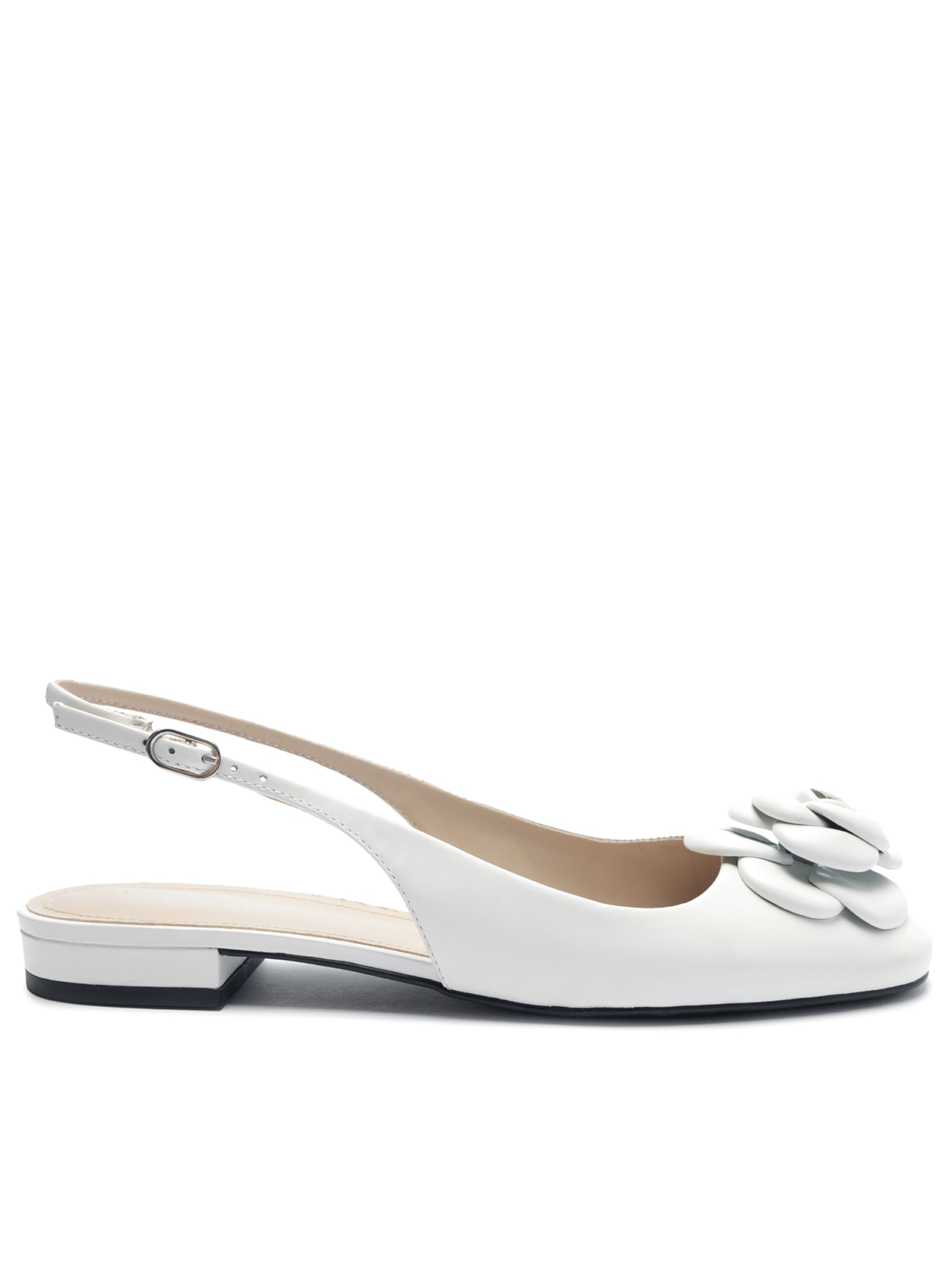 Sapatilha Feminina Couro Slingback Flor - Arezzo - Branco