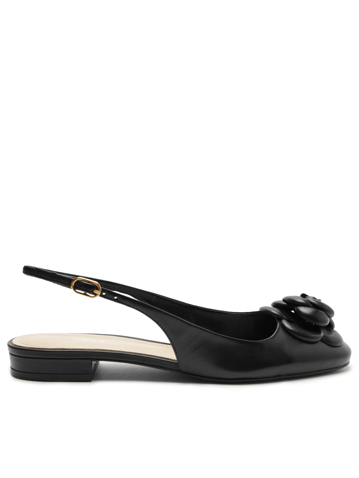 Sapatilha Feminina Couro Slingback Flor Preto Arezzo