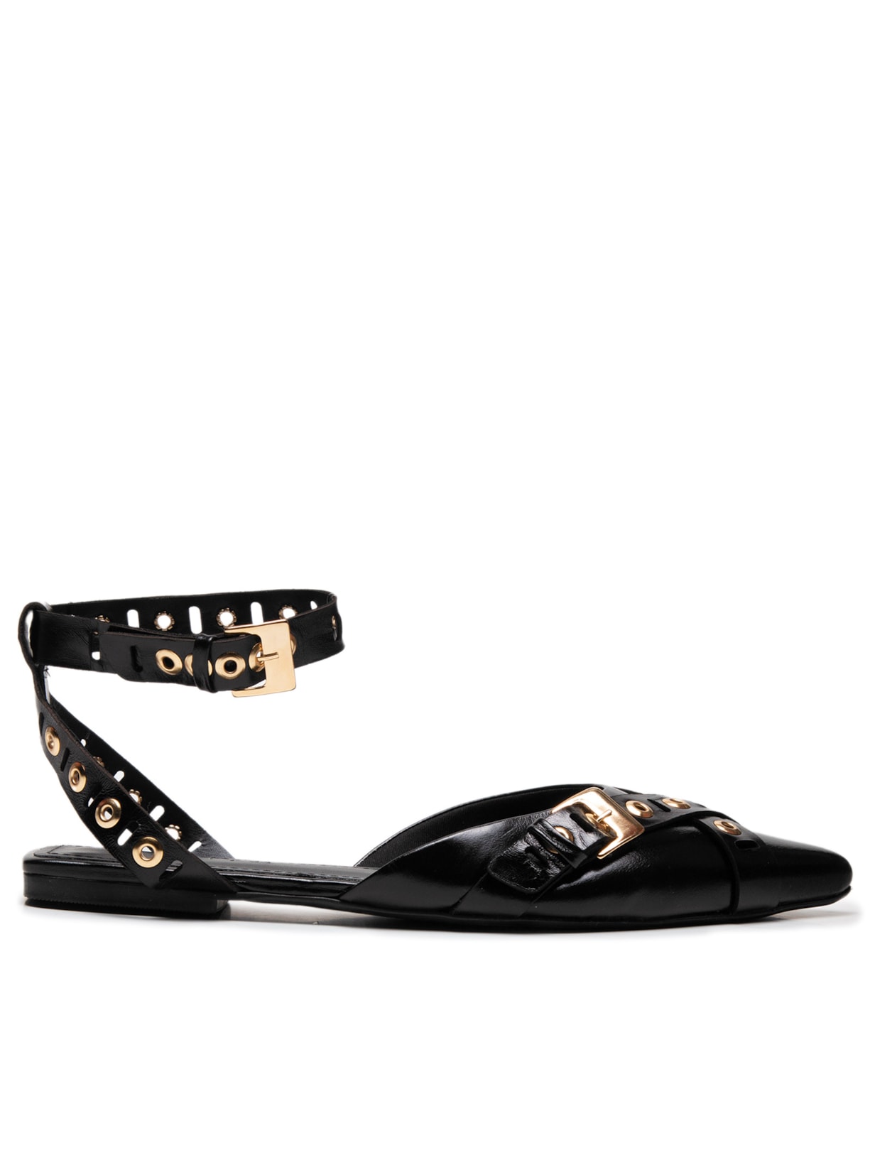 Sapatilha Feminina em Couro com Bico Fino - Preto