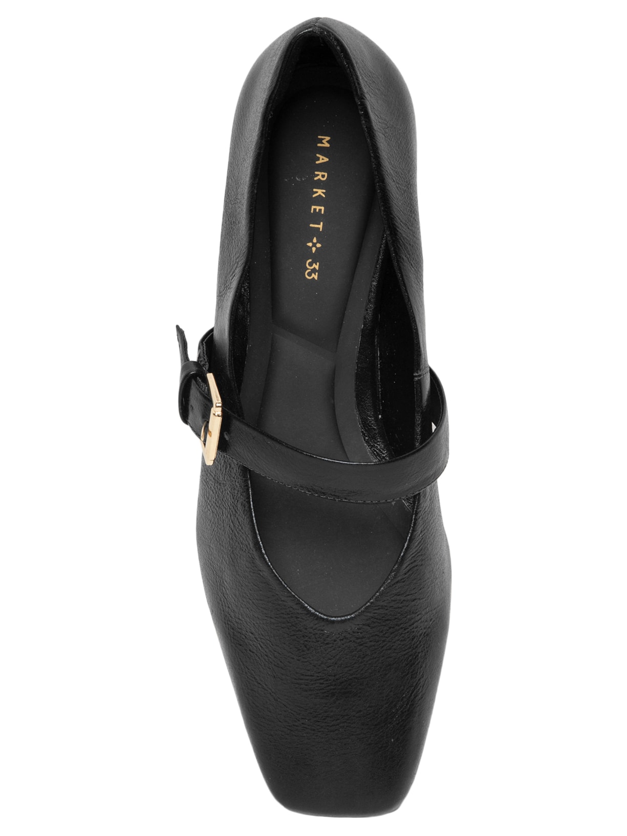 Sapatilha Feminina Em Couro Com Bico Quadrado Preto Market 33