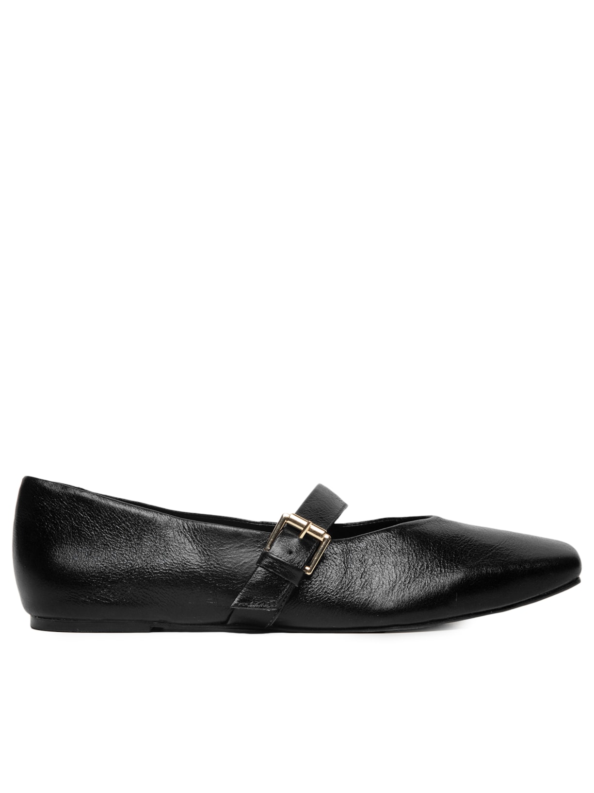 Sapatilha Feminina Em Couro Com Bico Quadrado Preto Market 33