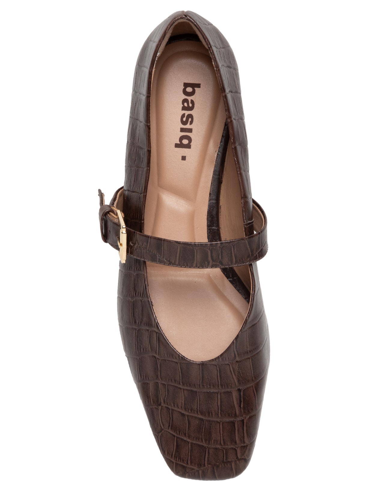 Sapatilha Feminina Em Couro Croco Com Fivela Marrom Basiq