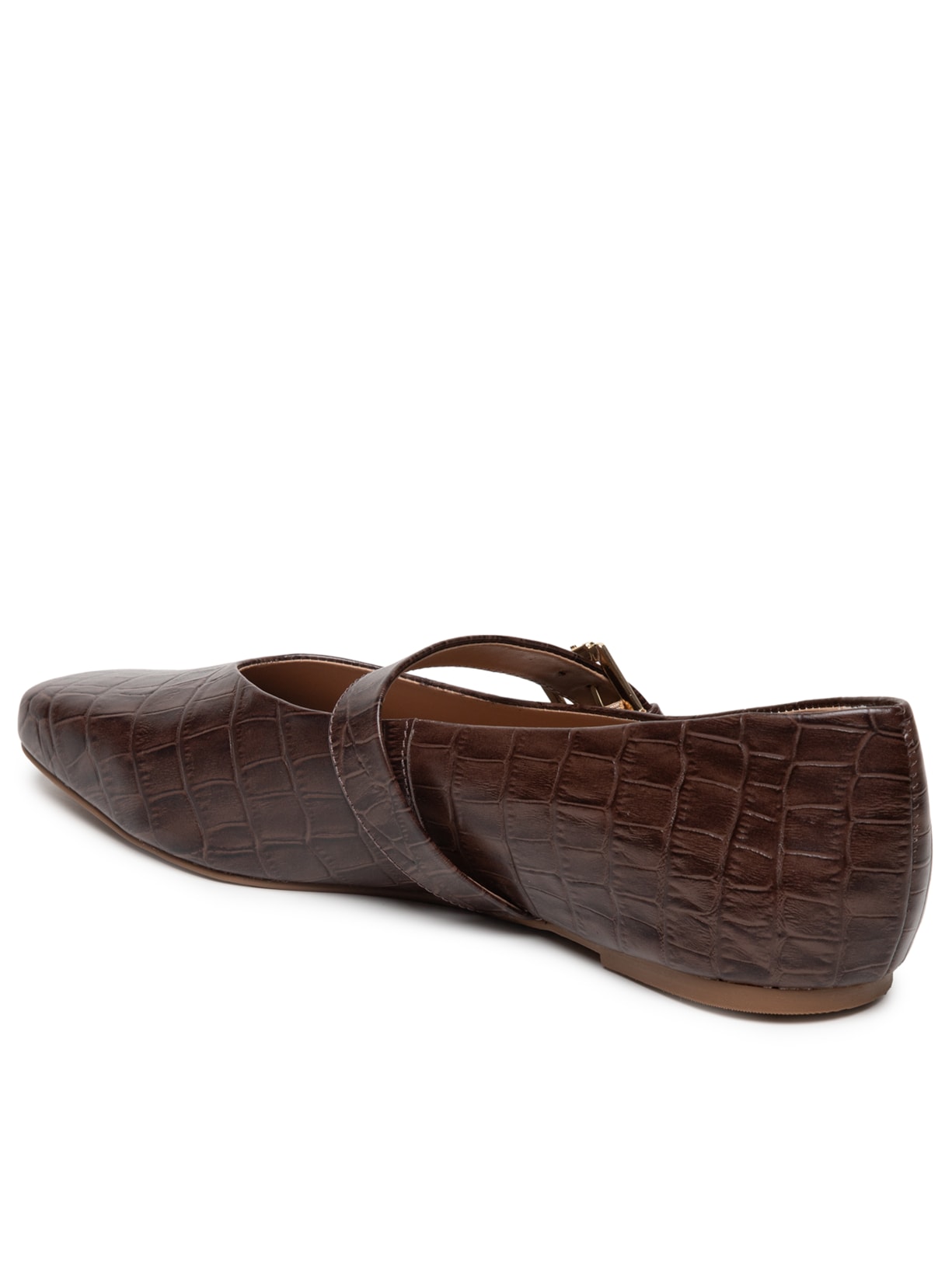 Sapatilha Feminina Em Couro Croco Com Fivela Marrom Basiq