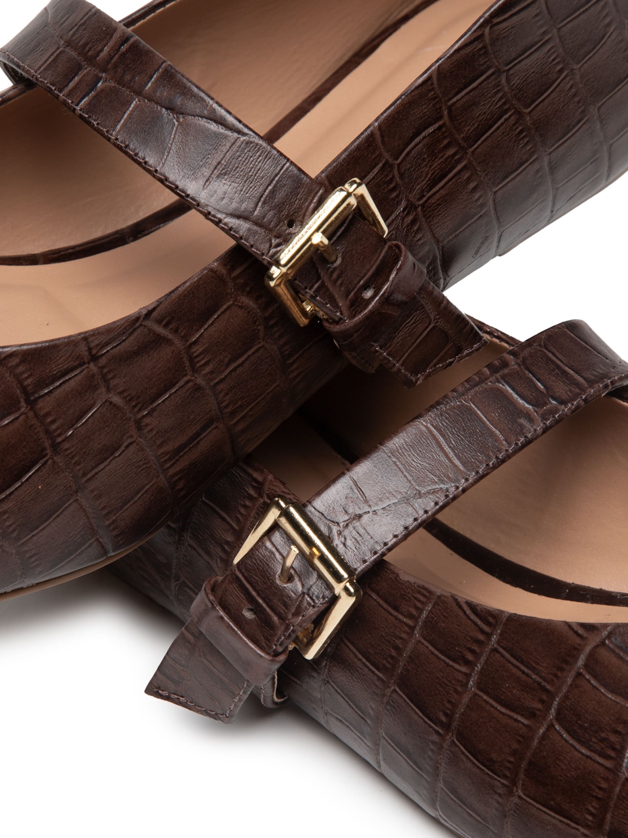 Sapatilha Feminina Em Couro Croco Com Fivela Marrom Basiq