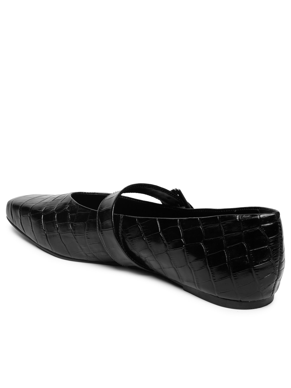 Sapatilha Feminina Em Couro Croco Com Fivela Preto Basiq