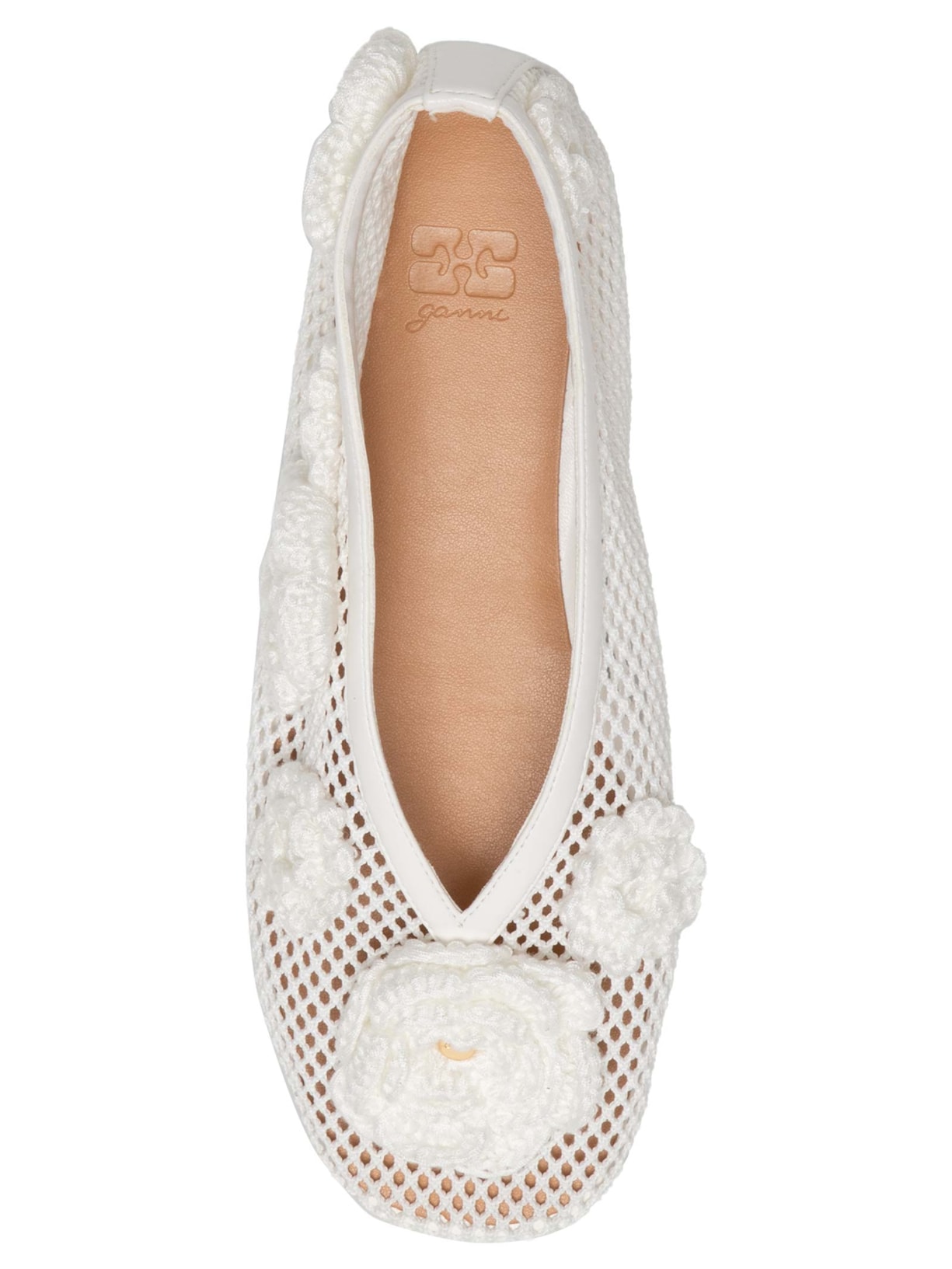 Sapatilha Feminina Jenny Ballerina Mesh Flower Branco Ganni