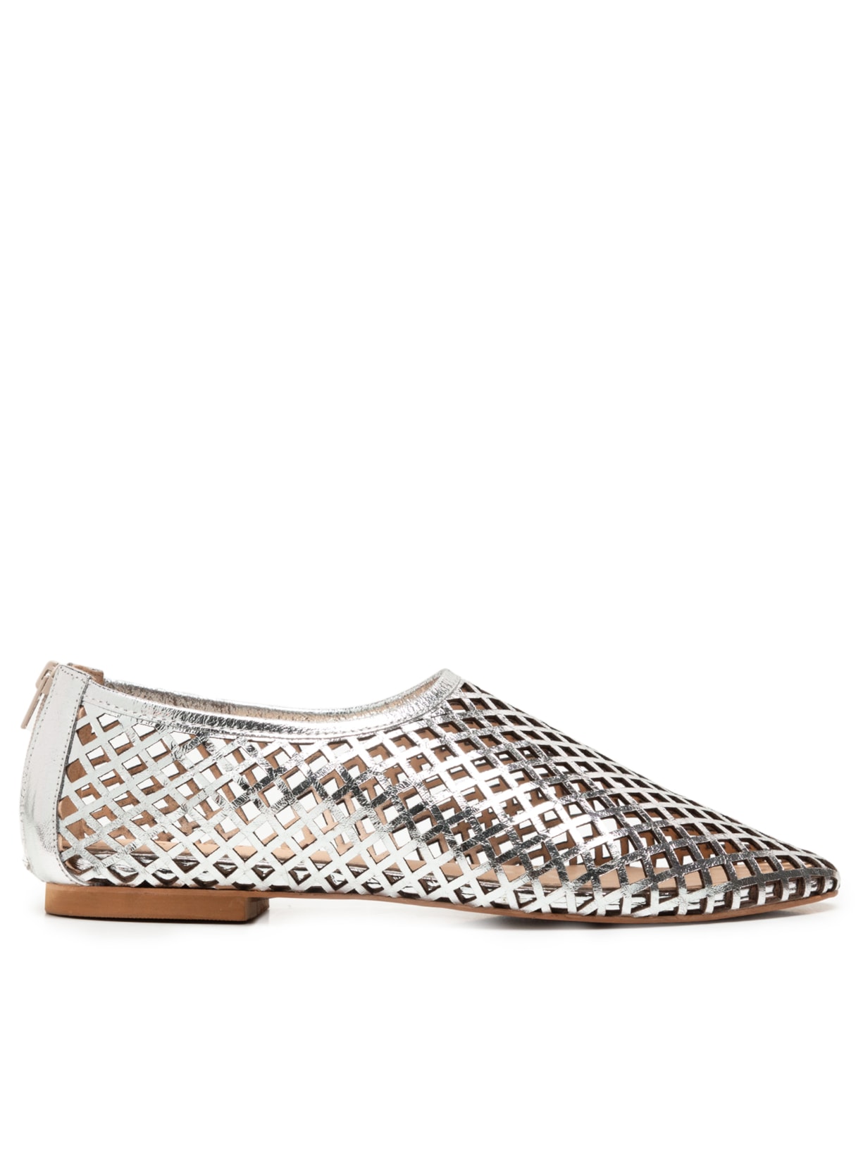 Sapatilha Feminina Metalizada Em Couro - Prateado