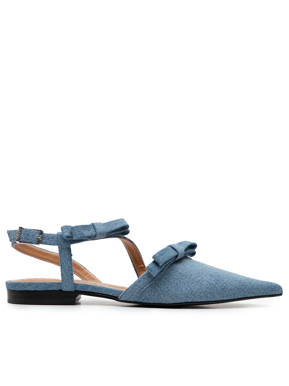 Sapatilha Feminina Multi Bow Point Cut Out Ballerina Denim - Azul