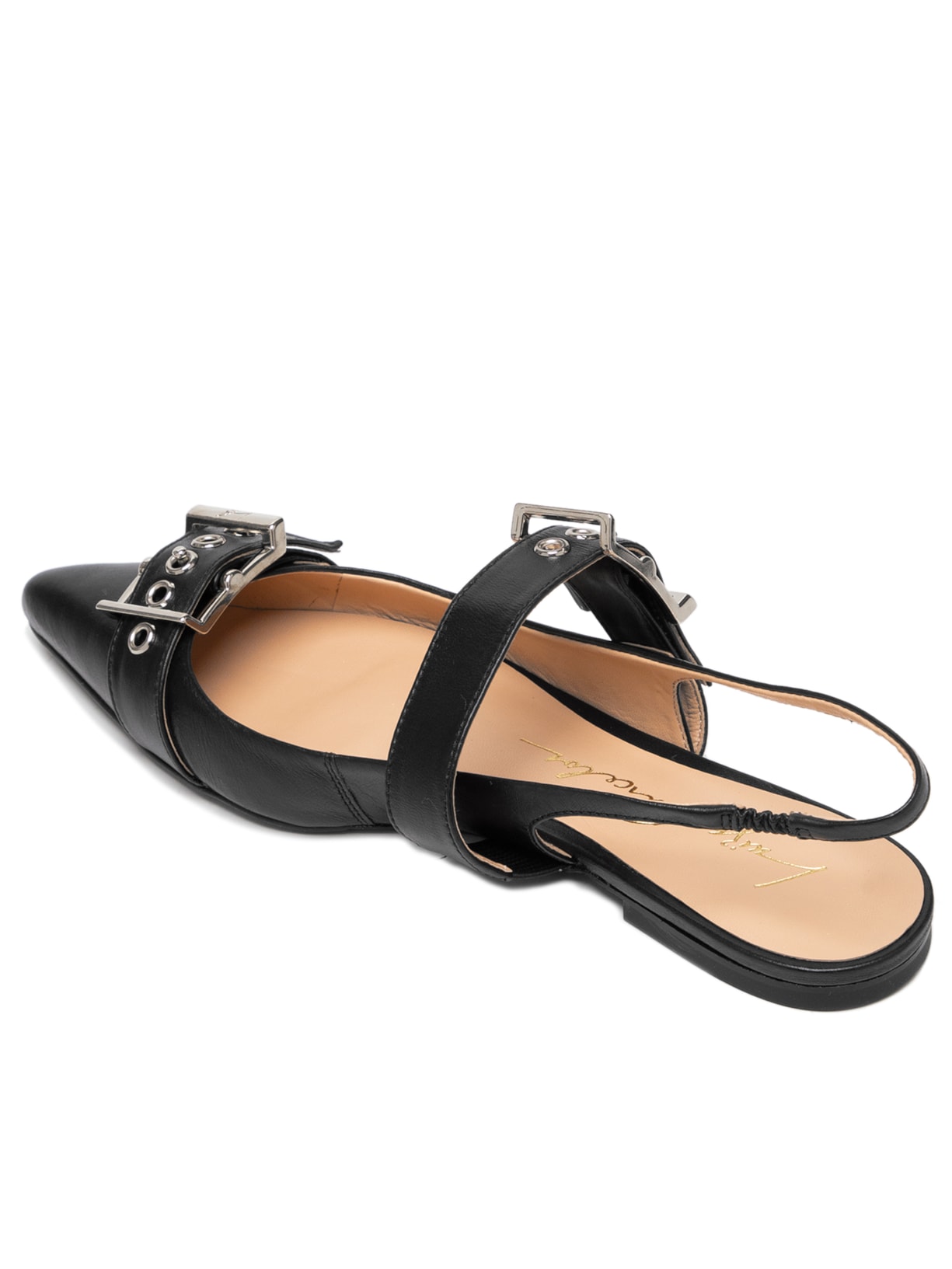 Sapatilha Feminina Slingback Enfeites Metálicos Preto Luiza Barcelos