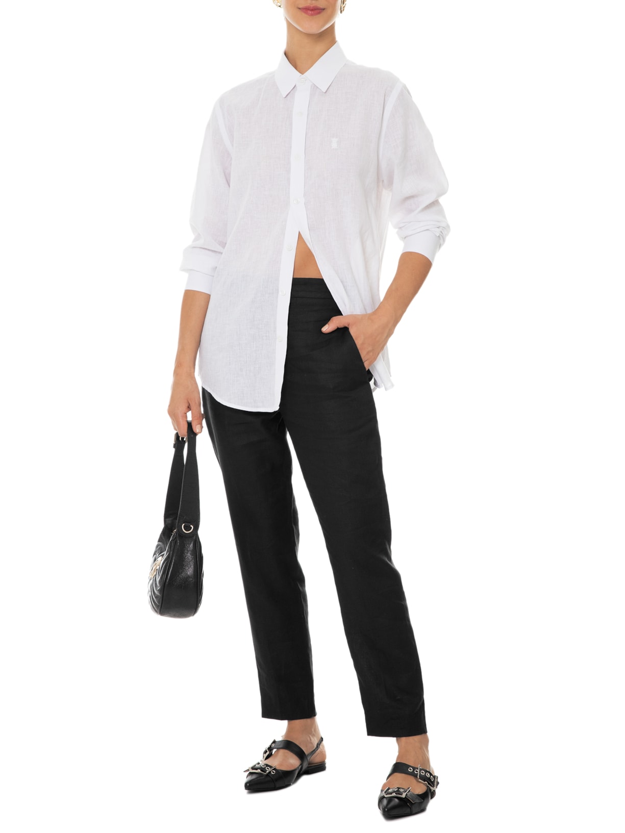 Sapatilha Feminina Slingback Enfeites Metálicos Preto Luiza Barcelos