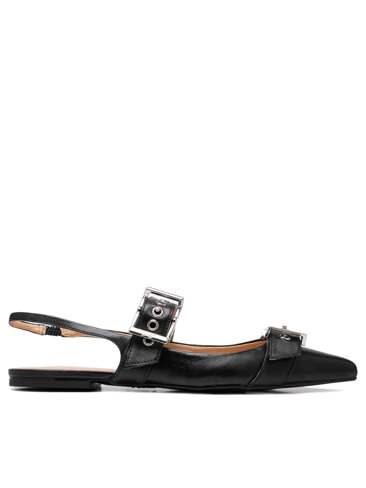 Sapatilha Feminina Slingback Enfeites Metálicos - Preto
