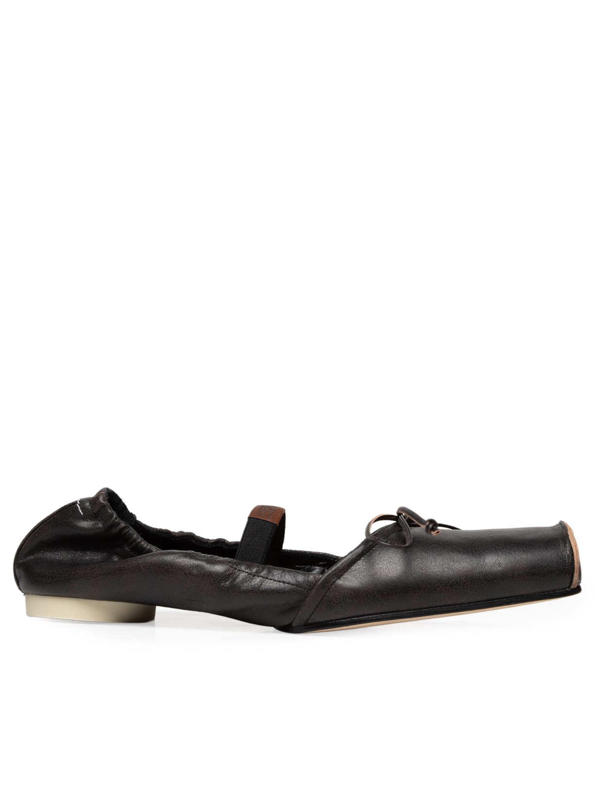 Sapatilha Feminina Square-Toe Leather Ballet Marrom Mm6 Maison Margiela