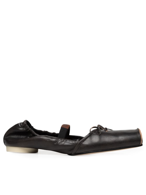 Sapatilha Feminina Square-Toe Leather Ballet - Marrom