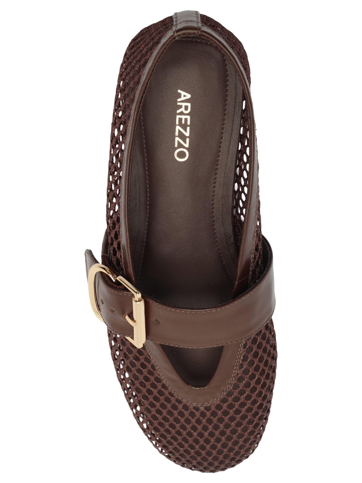 Sapatilha Feminina Tela Fivela Dourada Marrom Arezzo