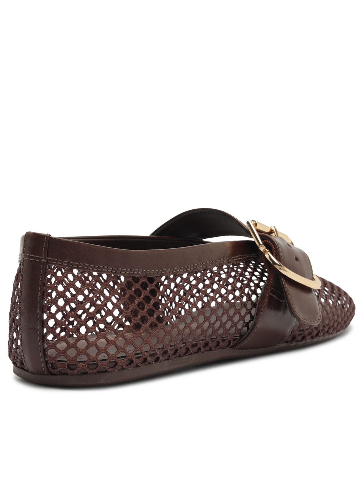 Sapatilha Feminina Tela Fivela Dourada Marrom Arezzo