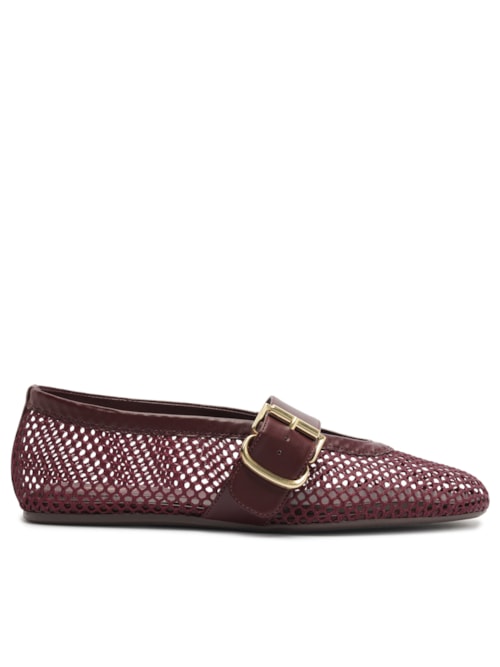 Sapatilha Feminina Tela Fivela Dourada - Vermelho