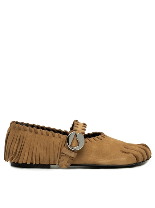 Sapatilha Fringed Five Toe Ballerina Belt Flat - Marrom