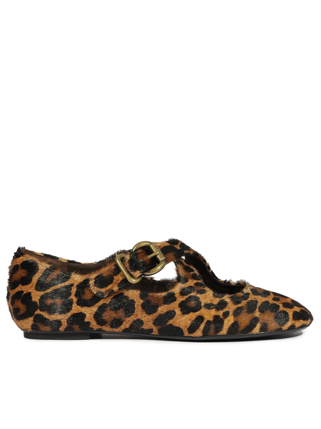 Sapatilha Myriam Flat Couro Animal Print - Marrom