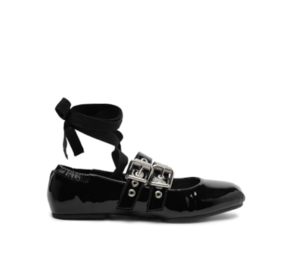 Sapatilha Raika Verniz Amarração - Preto