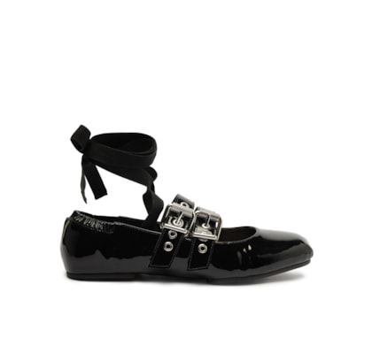 Sapatilha Raika Verniz Amarração - Preto