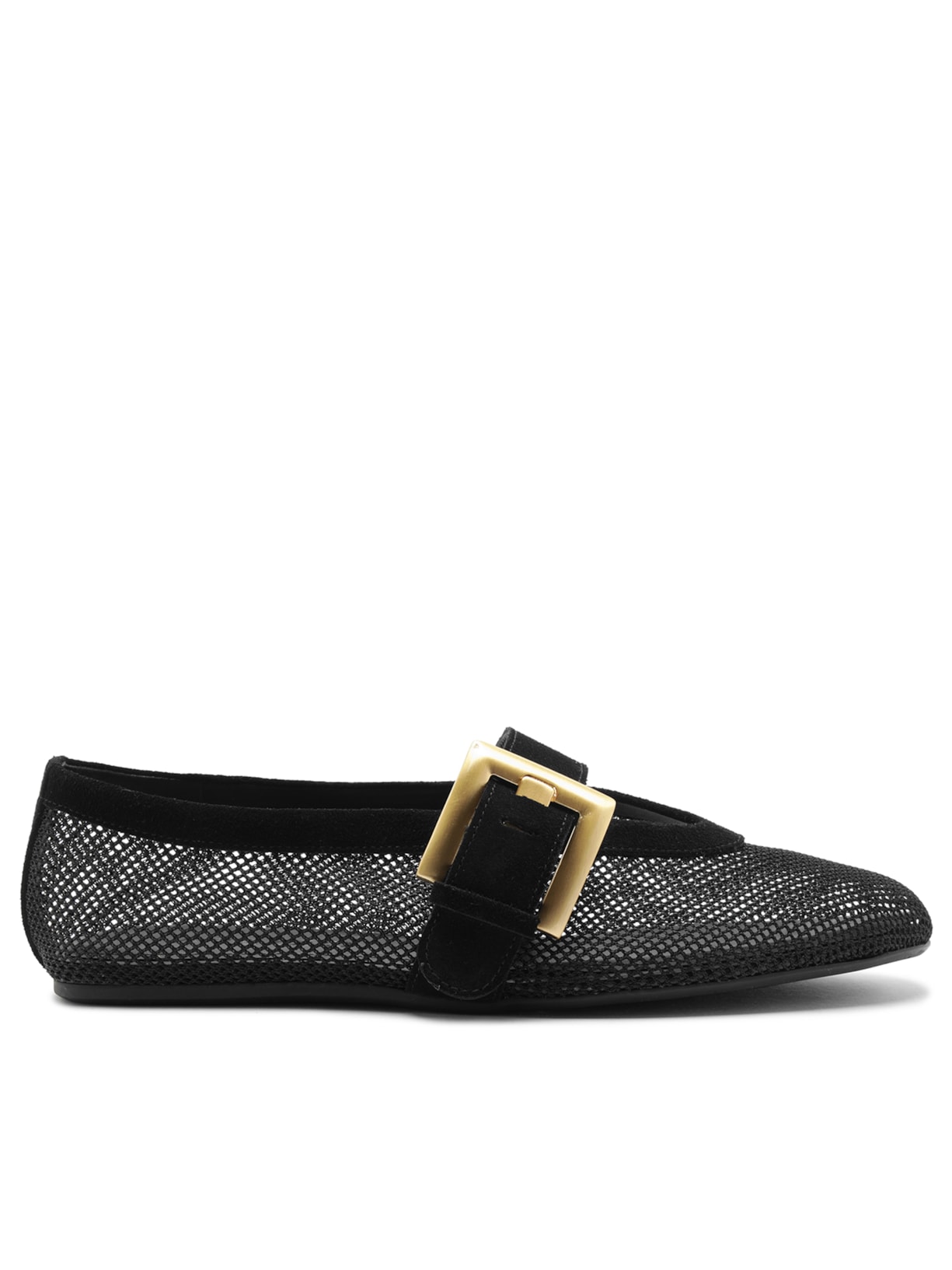 Sapatilha Tela Bico Rendondo Fivela - Preto