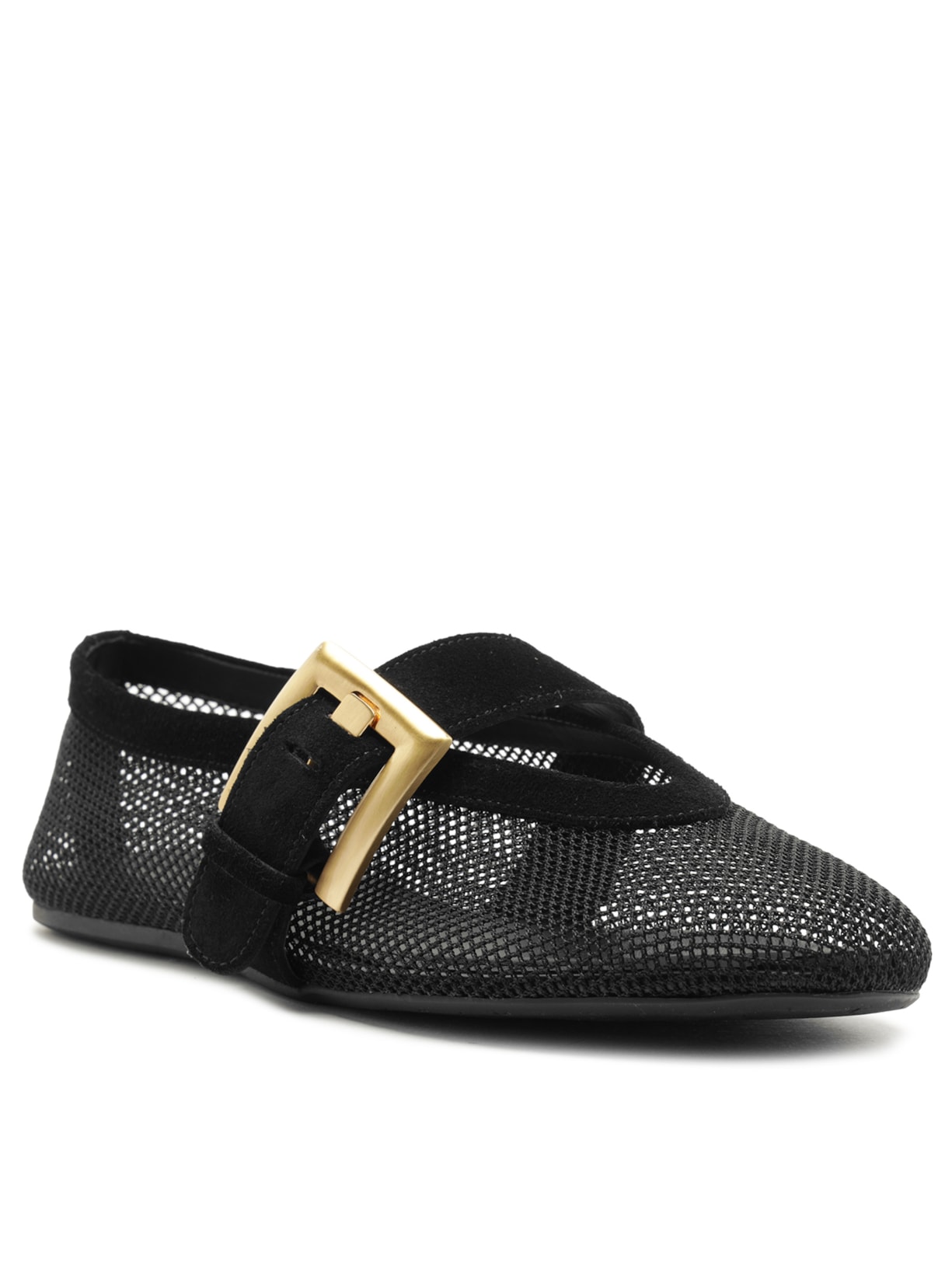 Sapatilha Tela Bico Rendondo Fivela Preto Arezzo