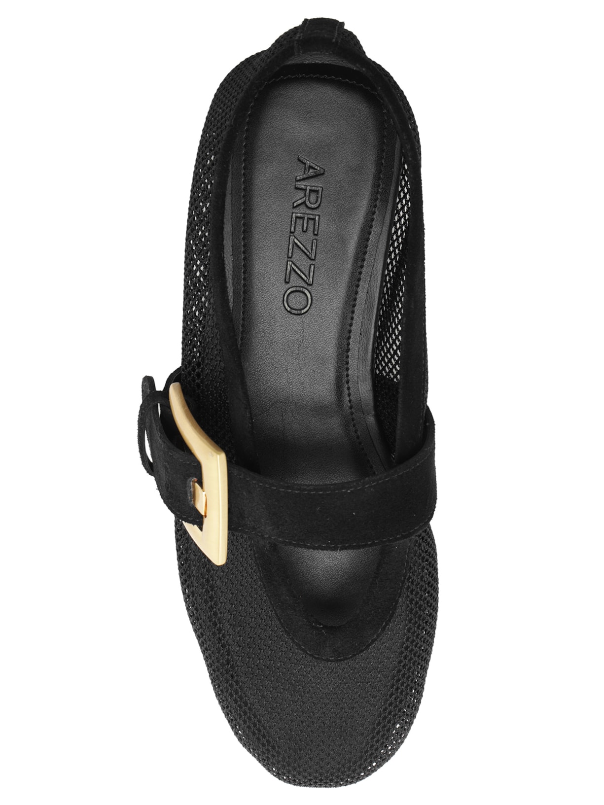 Sapatilha Tela Bico Rendondo Fivela Preto Arezzo