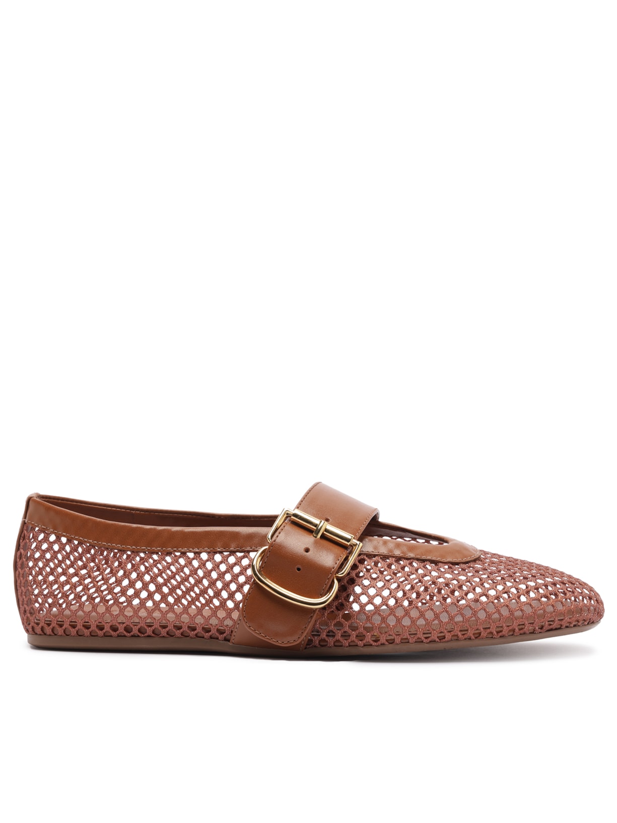 Sapatilha Tela Fivela Dourada - Marrom