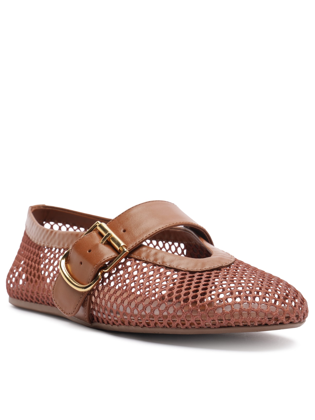 Sapatilha Tela Fivela Dourada Marrom Arezzo