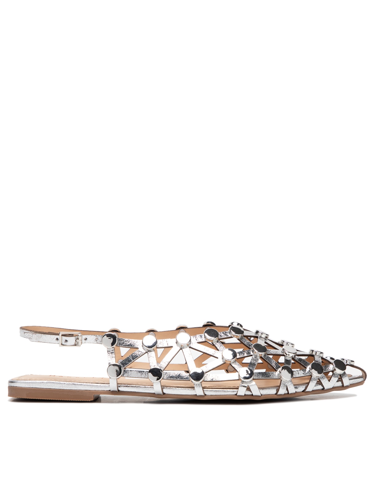 Sapatilha Vazada Em Couro Com Tachas - Prata