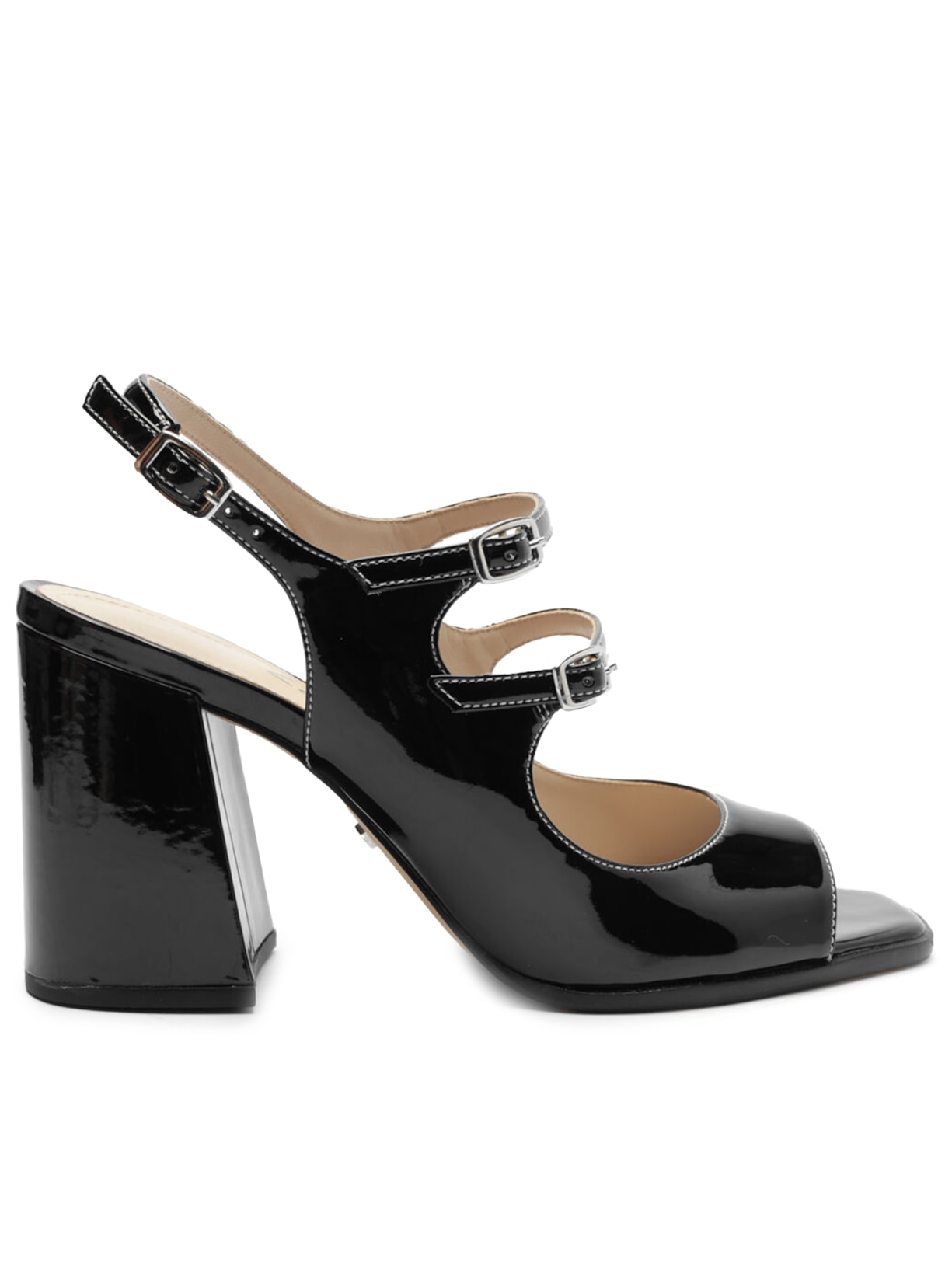 Sapato Feminino Boneca Verniz Salto Bloco Aberto - Preto