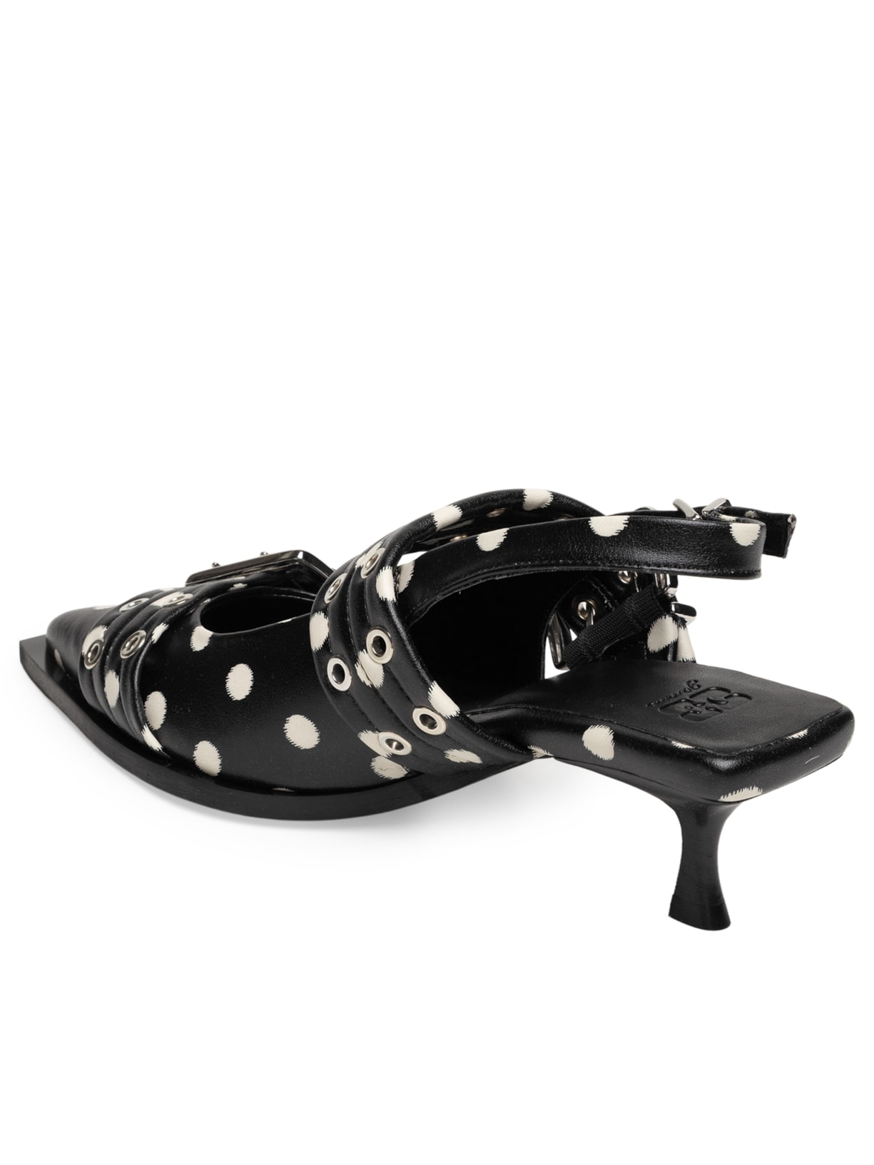 Sapato Feminino Buckle Kitten Heel Ikat Dots Preto Ganni