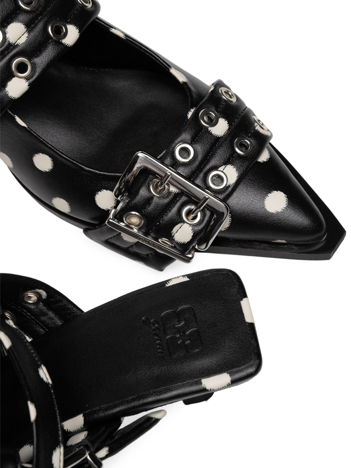 Sapato Feminino Buckle Kitten Heel Ikat Dots – Preto Ganni