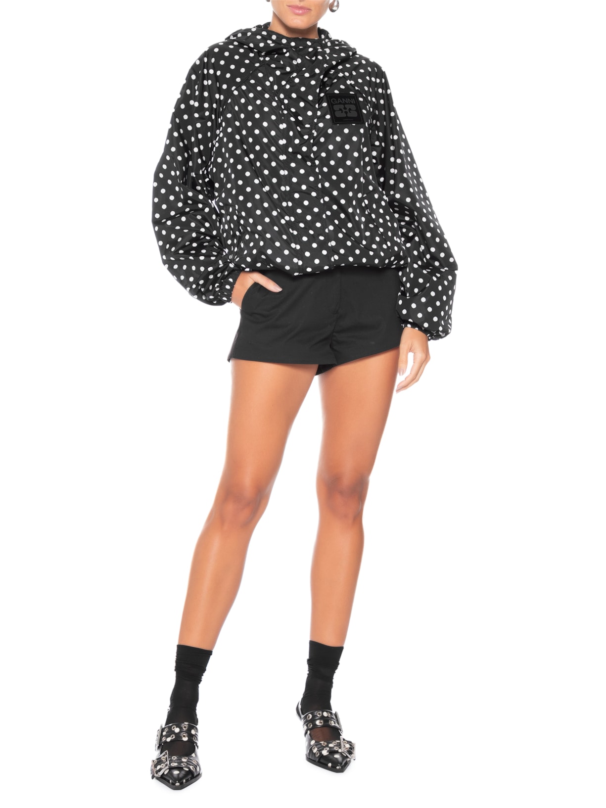 Sapato Feminino Buckle Kitten Heel Ikat Dots – Preto Ganni