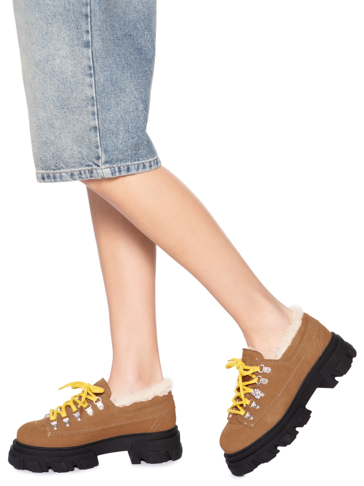 Sapato Feminino Cleated Derbies Suede Marrom Ganni