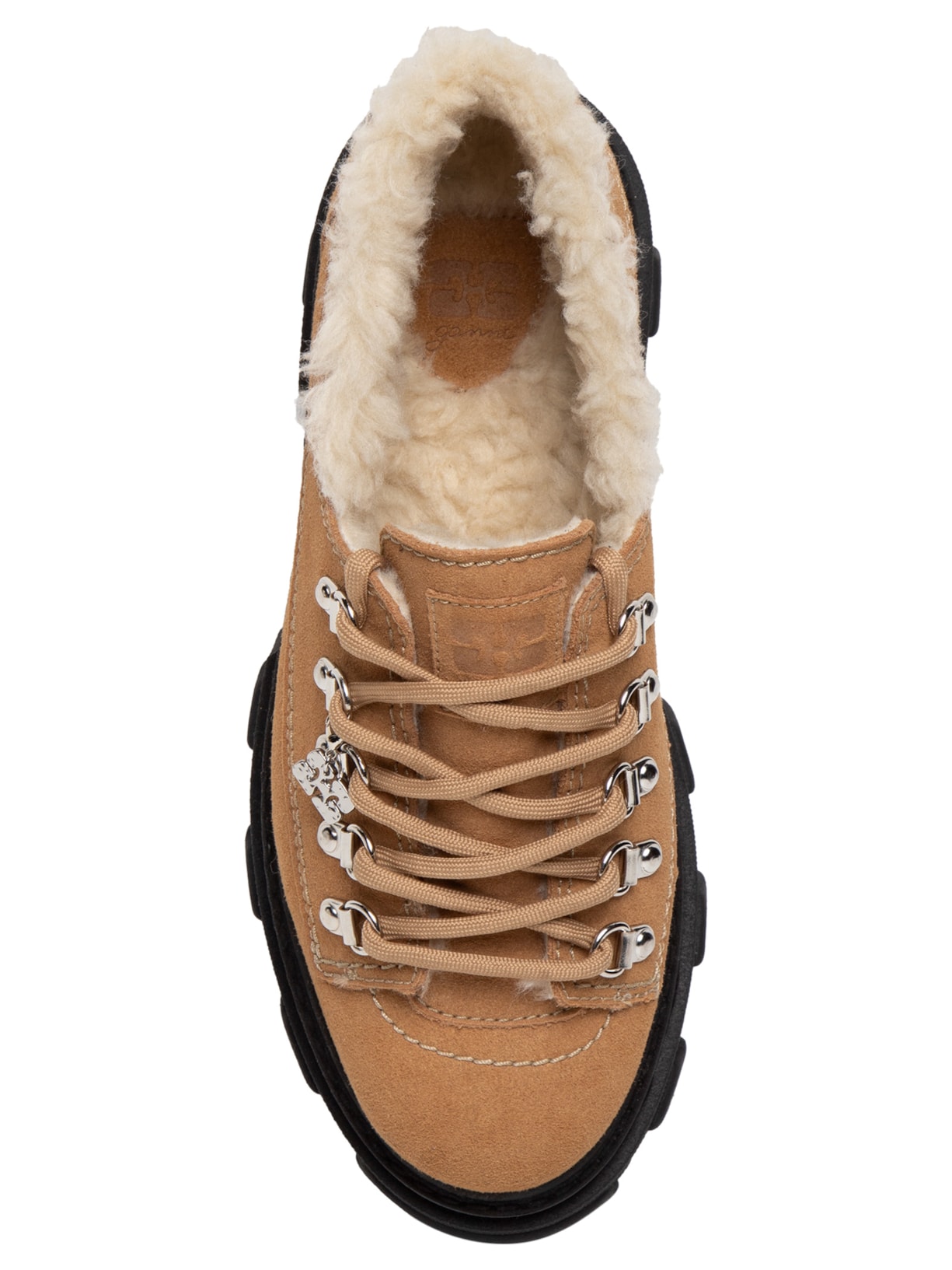 Sapato Feminino Cleated Derbies Suede Marrom Ganni