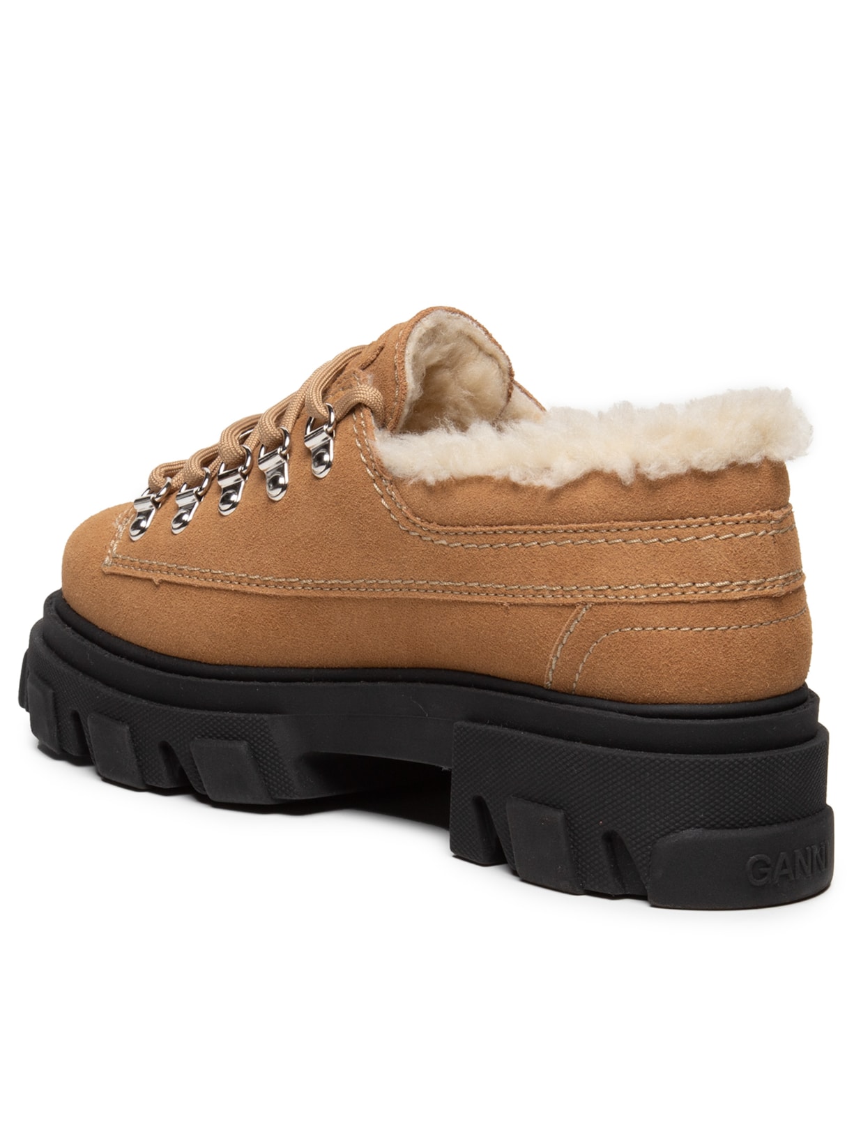 Sapato Feminino Cleated Derbies Suede Marrom Ganni