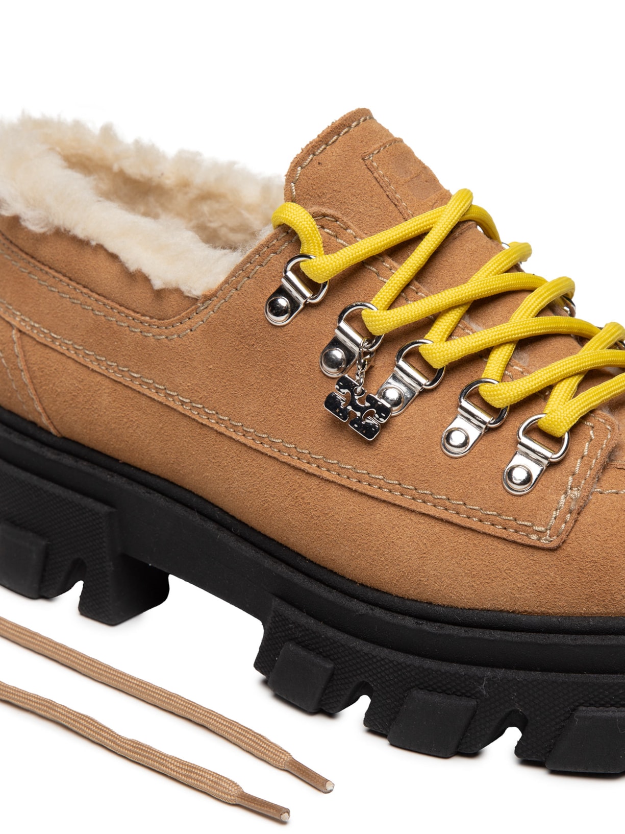 Sapato Feminino Cleated Derbies Suede Marrom Ganni