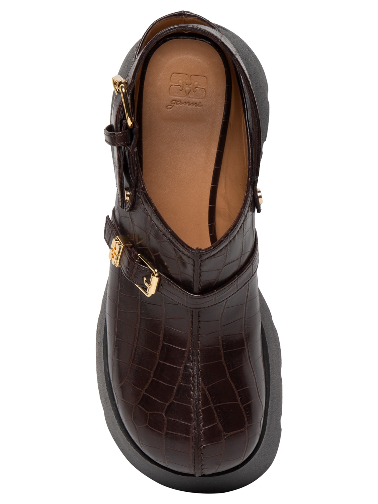 Sapato Feminino Kat Sabot Croco Marrom Ganni