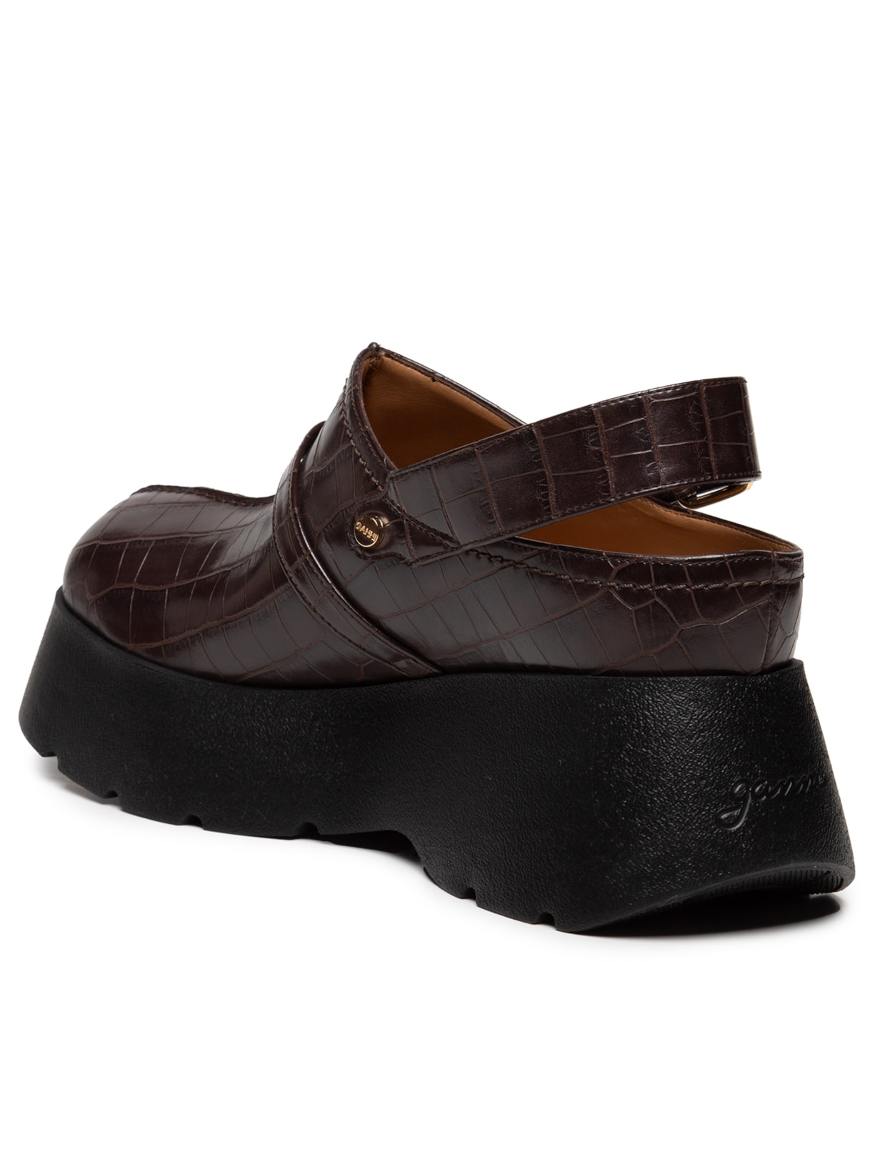 Sapato Feminino Kat Sabot Croco Marrom Ganni