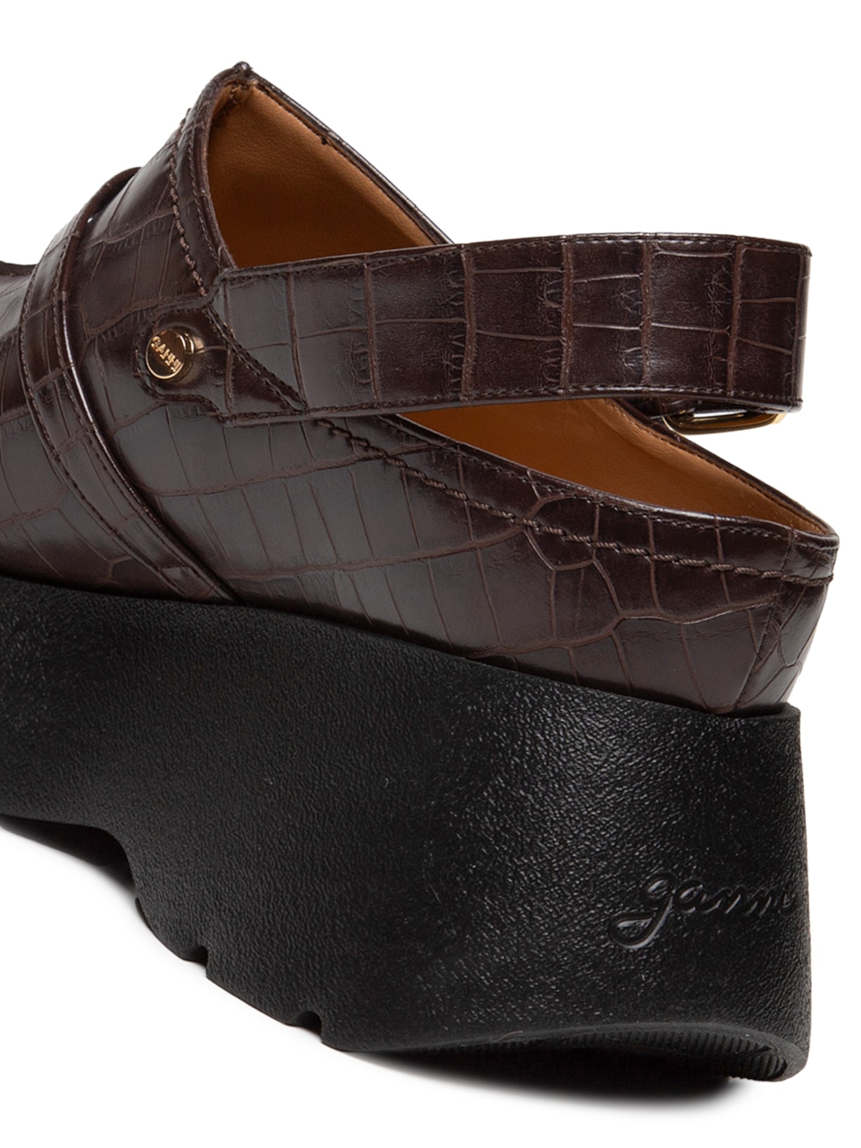 Sapato Feminino Kat Sabot Croco Marrom Ganni