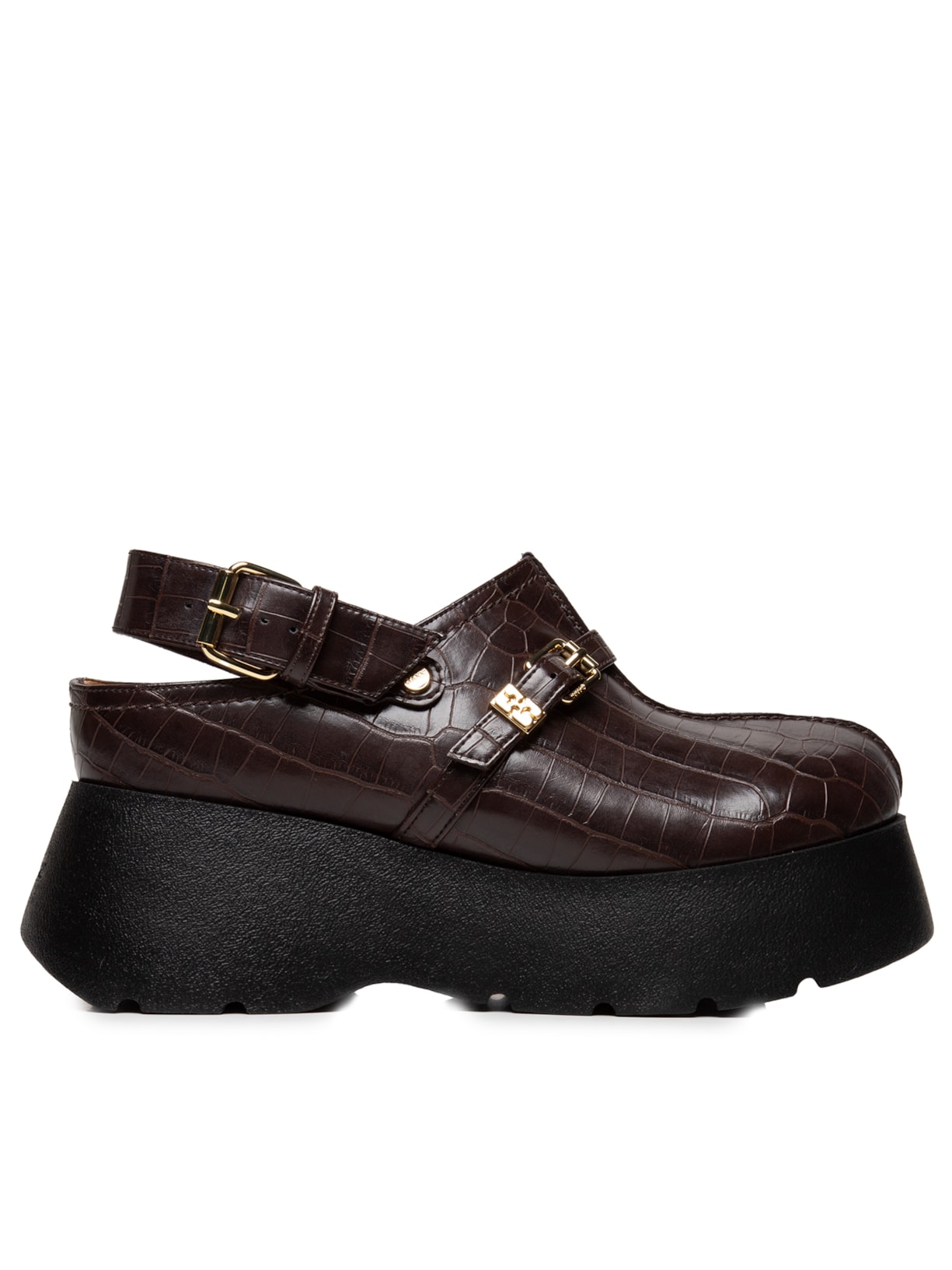 Sapato Feminino Kat Sabot Croco Marrom Ganni