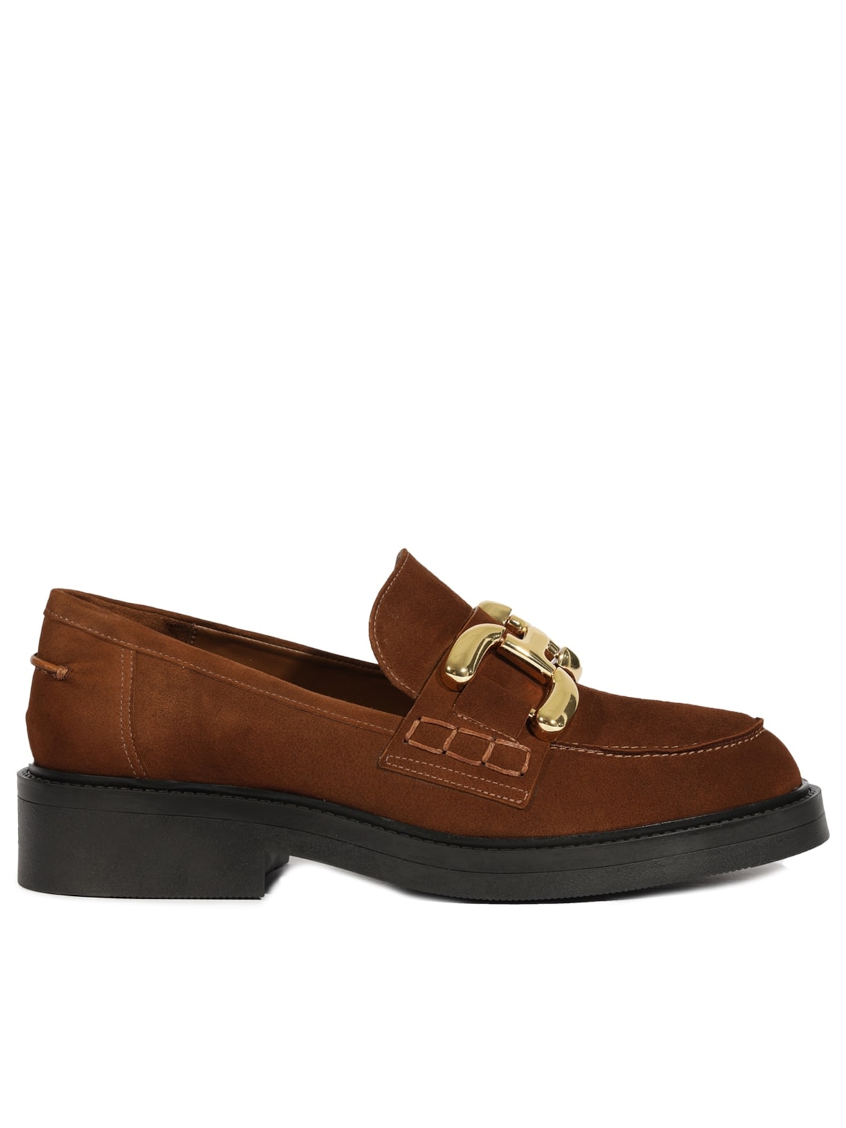 Sapato Feminino Loafer Dylan Chain Camurça - Marrom