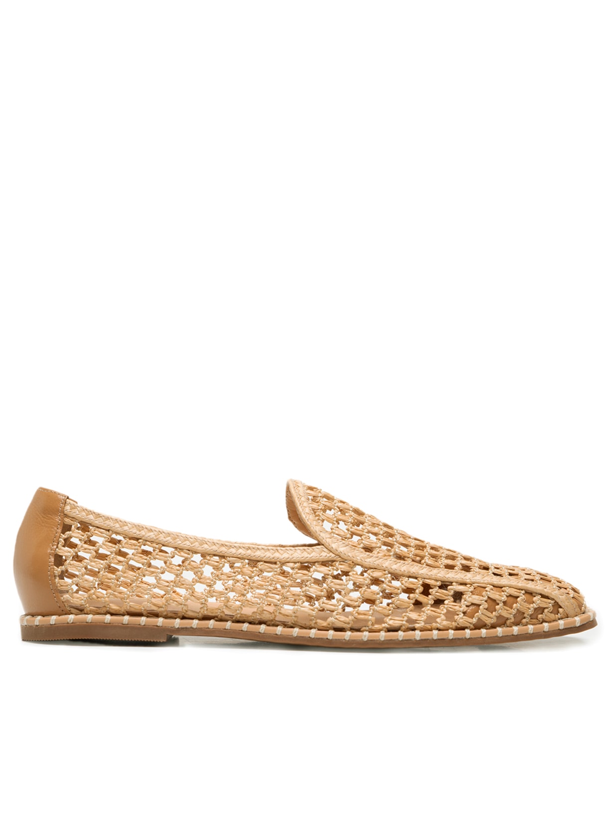 Sapato Feminino Loafer Tramado Ráfia - Bege