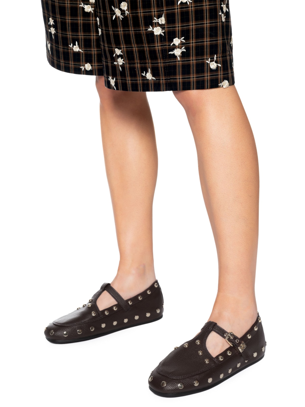 Sapato Feminino Mary Jenny Studs Grained Marrom Ganni